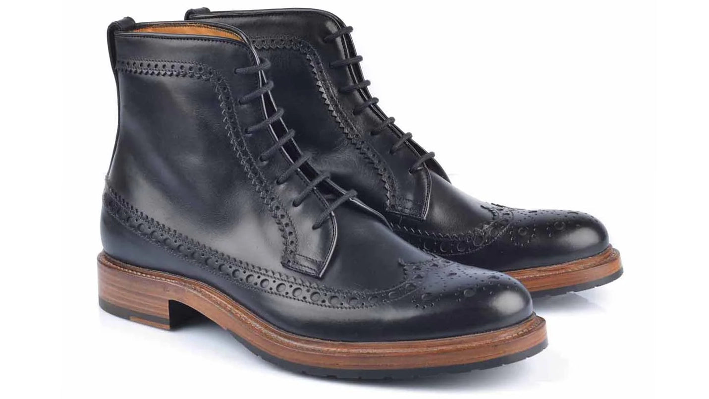 1164 Ettore Boot Brogue Calfskin Leather Black