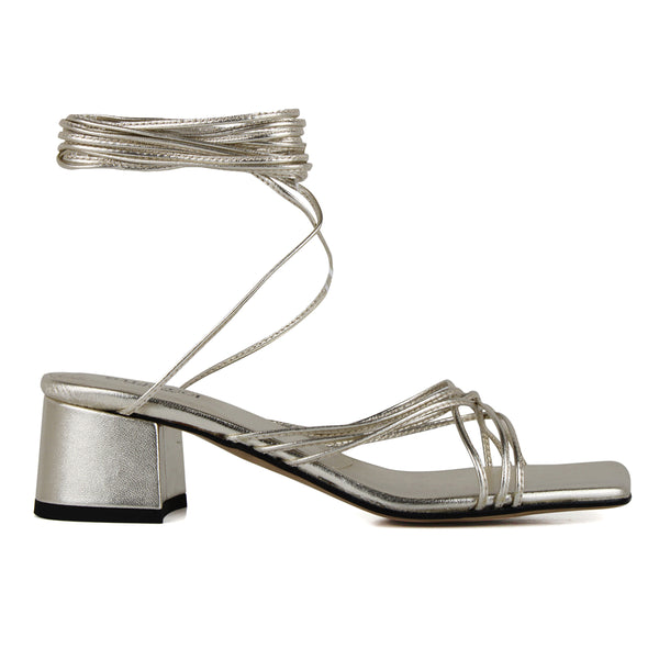 Platinum tie-fastening leather sandals