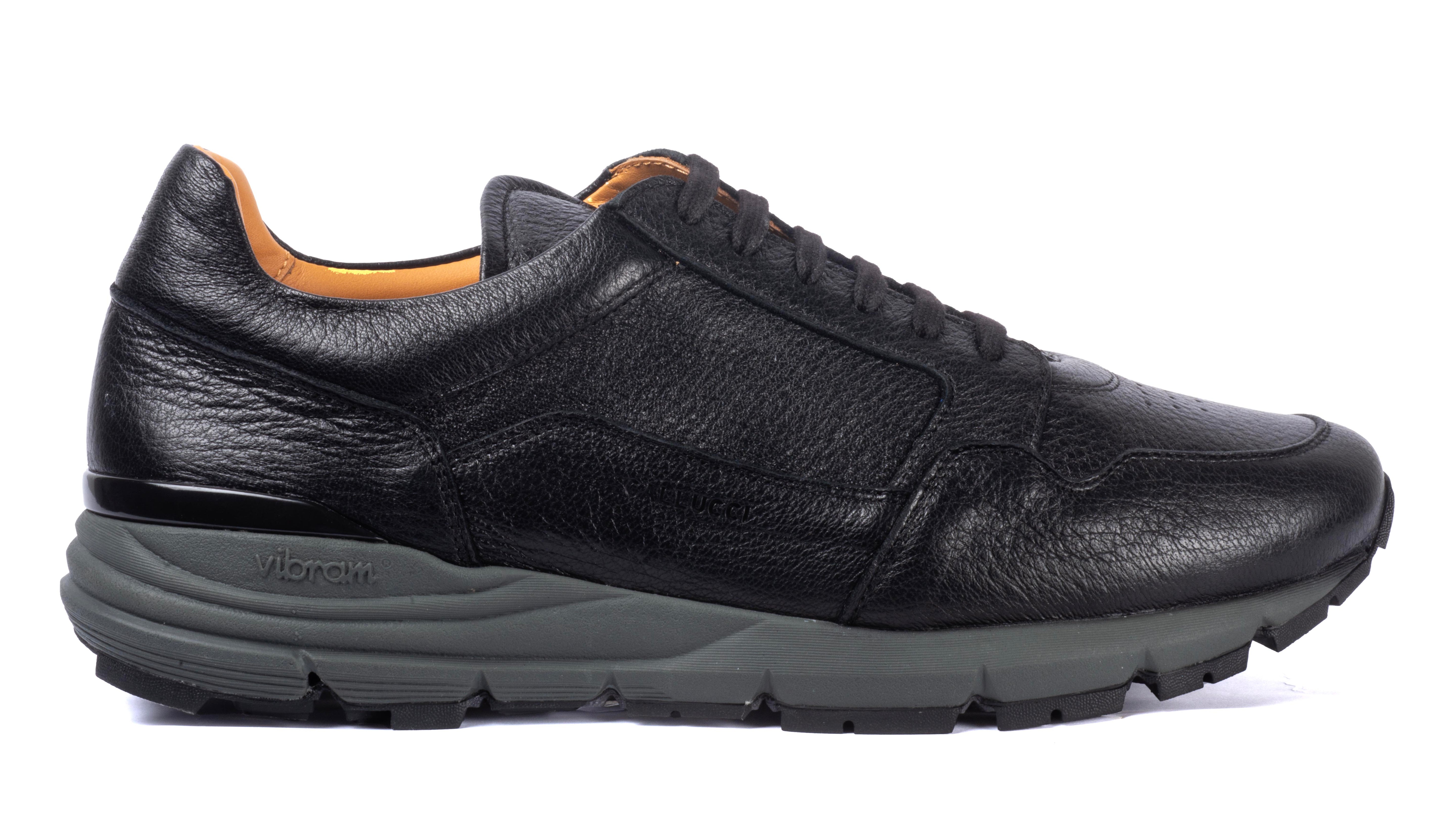 Running Sneakers 44 Black Genuine Deer Leather