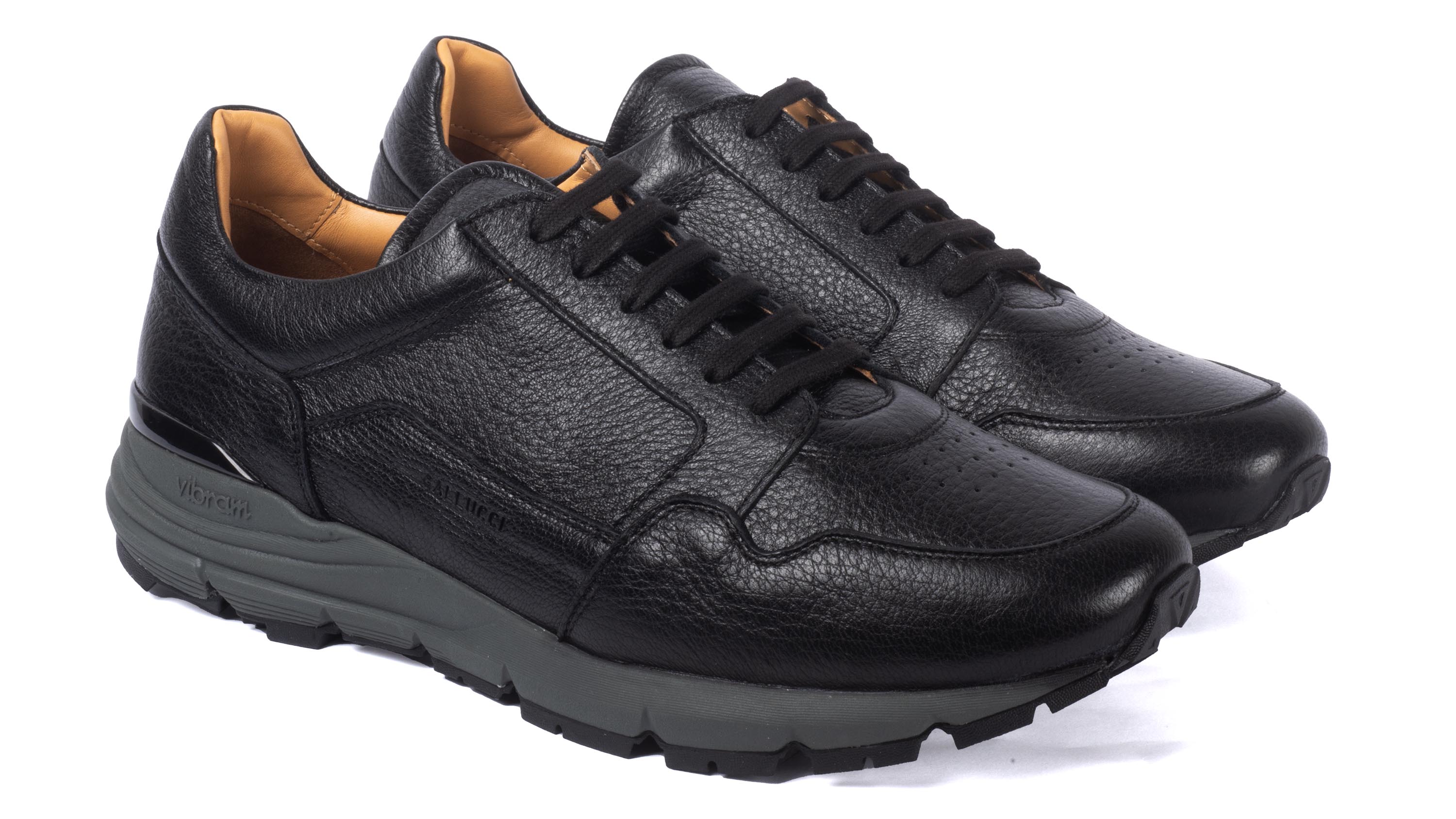 Running Sneakers 44 Black Genuine Deer Leather