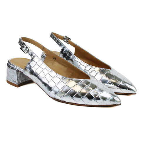 Slingback in silver metallic leather